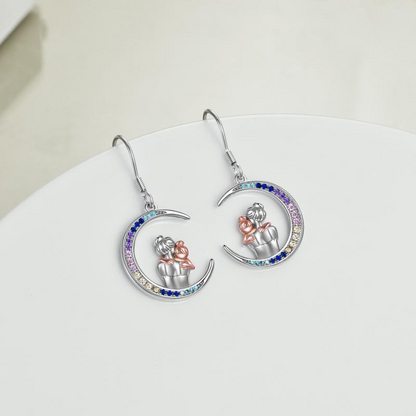 Mother Earrings Sterling Silver Mother Hold Child Moon Mom Dangle Earrings Jewelry Gifts