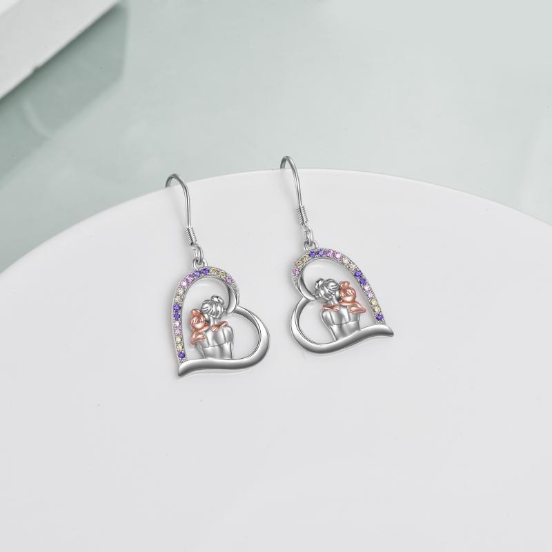 Mother Earrings Sterling Silver Mother Hold Child Love Heart Dangle Earrings Jewelry Gifts