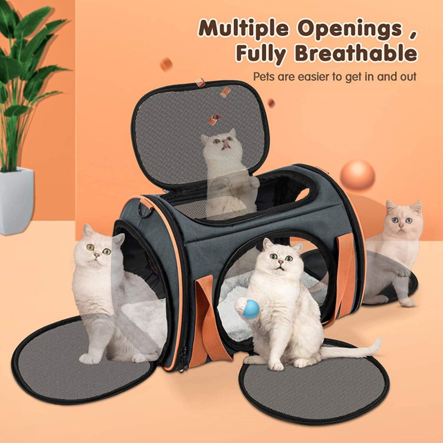 Cat Dog Carrier Dog With Big Space - TSA Airline Approved With Ventilation 5 Mesh Windows 4 Open Doors