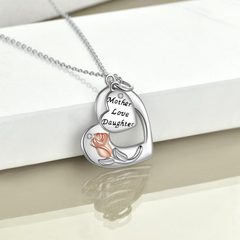 Mother Daughter Necklace Sterling Silver Love Heart Rose Flower Pendant Necklace