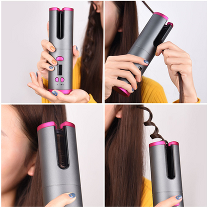 Automatic Hair Curler Curling Iron Wireless Ceramic USB Rechargeable With LED Digital Display