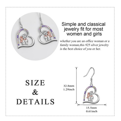 Mother Earrings Sterling Silver Mother Hold Child Love Heart Dangle Earrings Jewelry Gifts