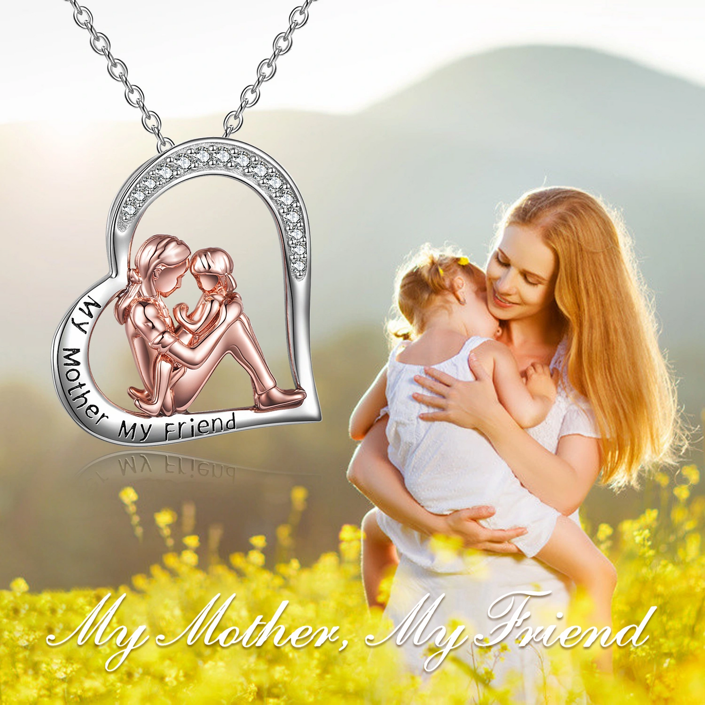 Mother Daughter Necklace 925 Sterling Silver Engraved My Mother My Friend Jewelry Mothers Day Birthday Gifts for Mom from Daughter