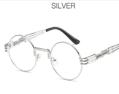 Retro Steampunk Style Gold Metal Round Sunglasses For Men and Women With Mirror Coating