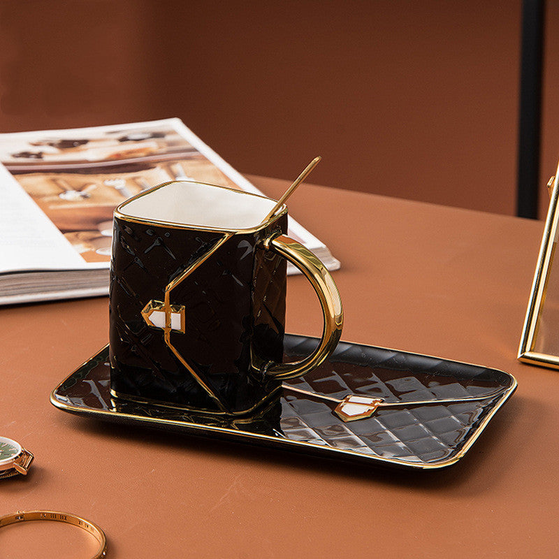 Handbag-Shaped Creative Ceramic Mug With Saucer & Spoon