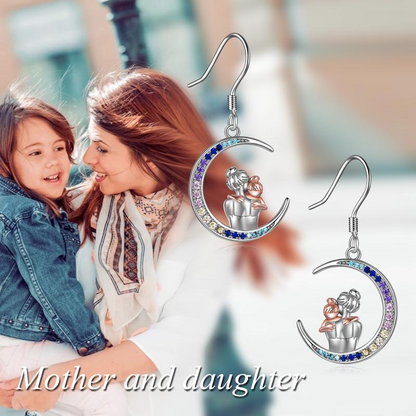 Mother Earrings Sterling Silver Mother Hold Child Moon Mom Dangle Earrings Jewelry Gifts