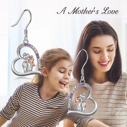 Mother Earrings Sterling Silver Mother Hold Child Love Heart Dangle Earrings Jewelry Gifts