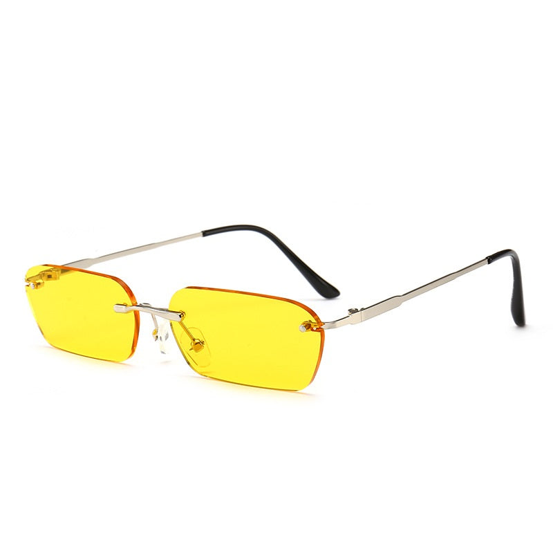 Hong Kong Style Men's Personality Yellow Square Rimless Glasses