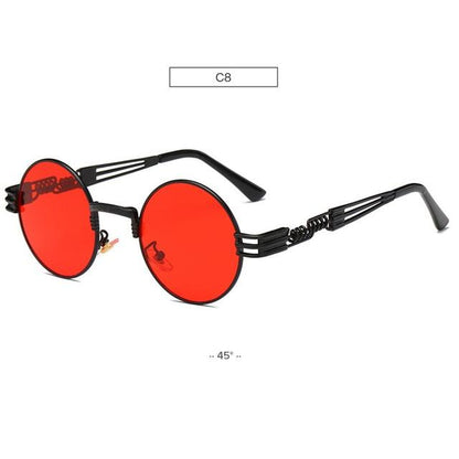 Retro Steampunk Style Gold Metal Round Sunglasses For Men and Women With Mirror Coating