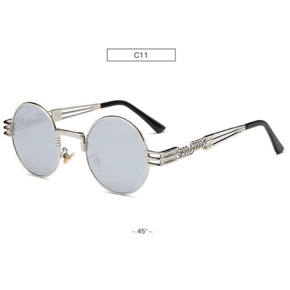 Retro Steampunk Style Gold Metal Round Sunglasses For Men and Women With Mirror Coating