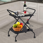 2-Tier Multi-Functional Metal Rolling Utility Cart With Lockable Wheels - Storage Rack For Bar | Kitchen | Office
