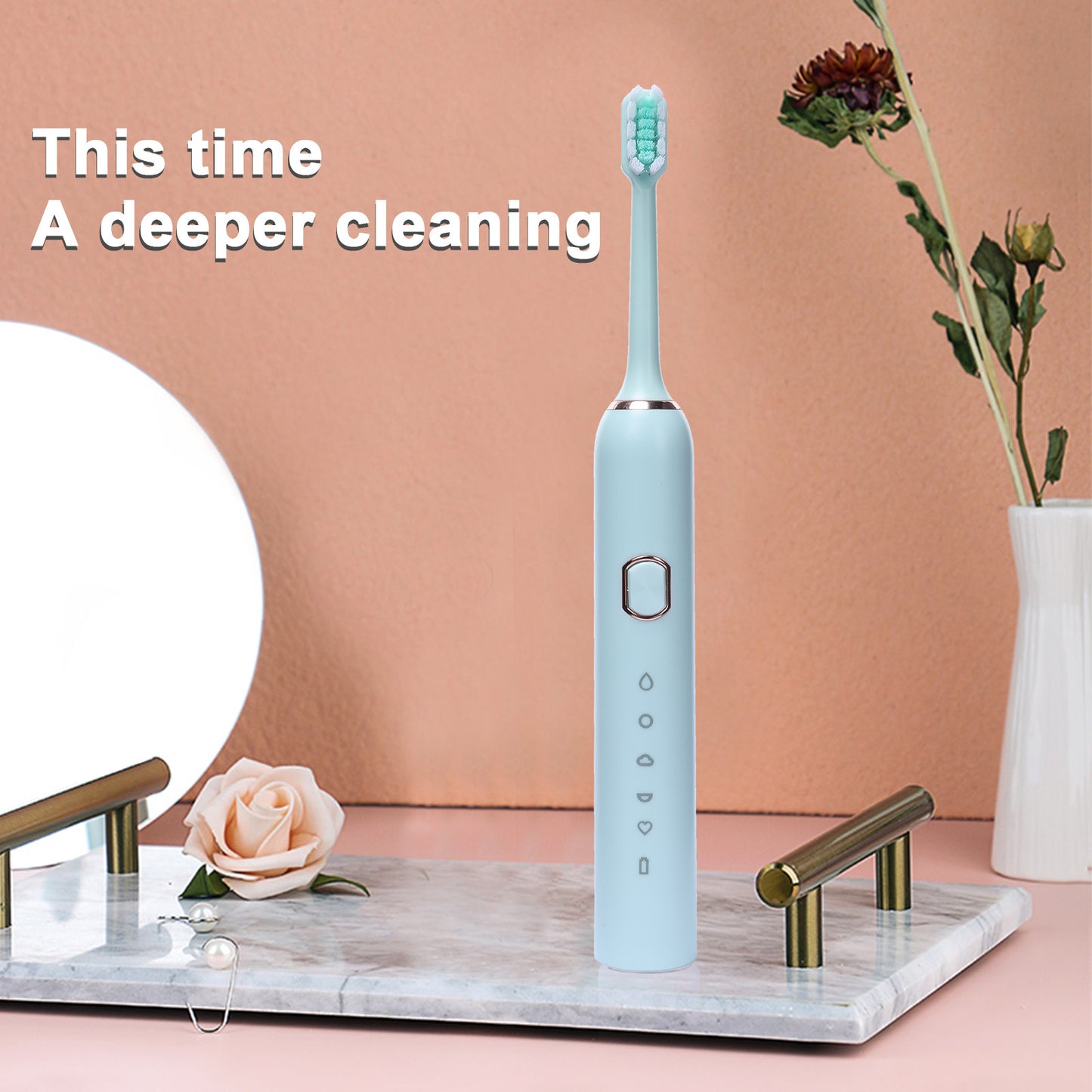 Electric Toothbrush Tongue Scraper 2 Brush Heads 5 Modes USB Rechargeable