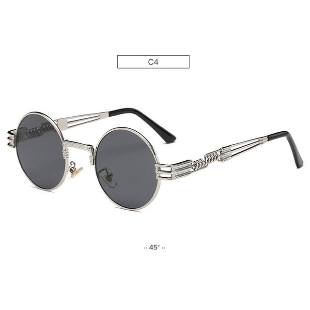 Retro Steampunk Style Gold Metal Round Sunglasses For Men and Women With Mirror Coating