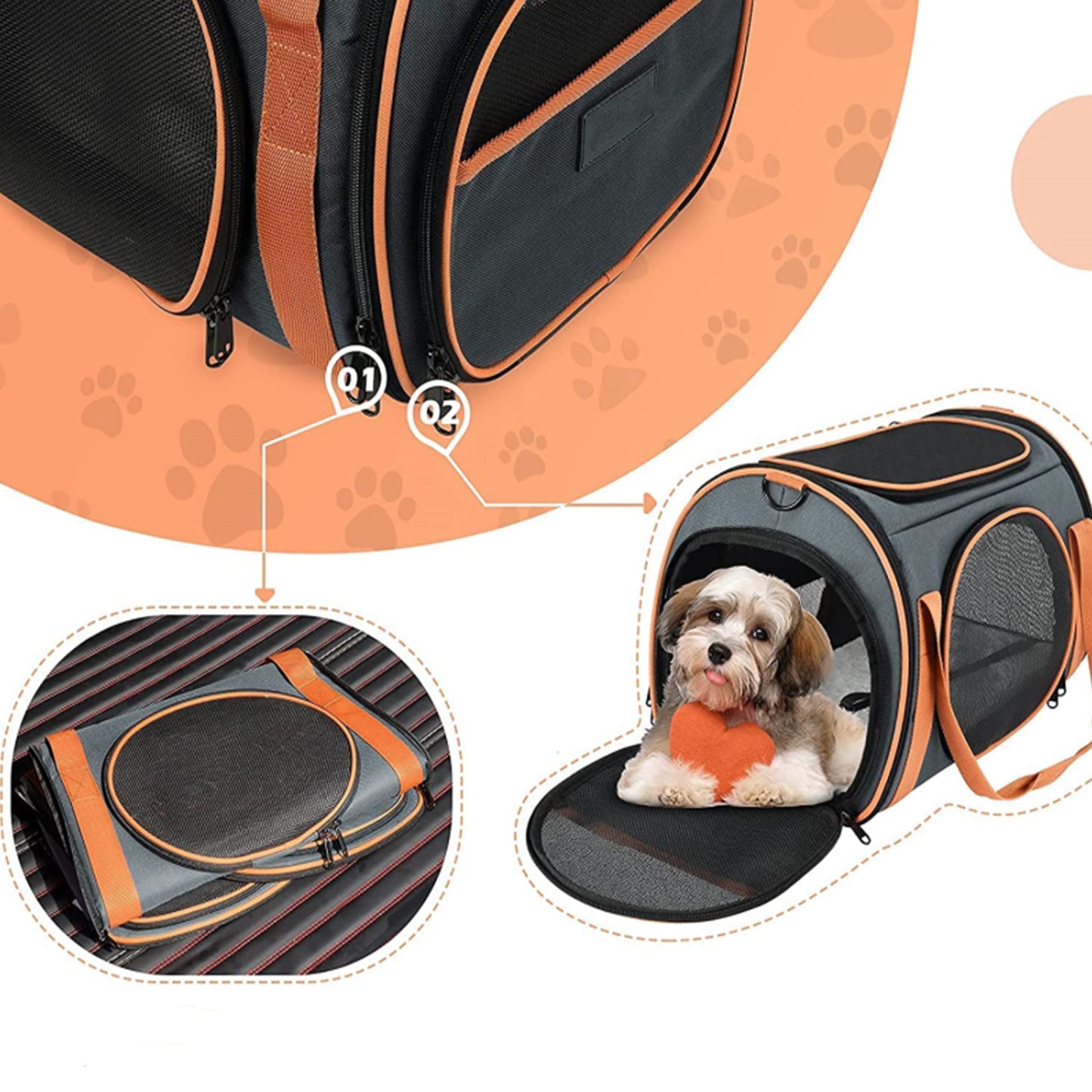 Cat Dog Carrier Dog With Big Space - TSA Airline Approved With Ventilation 5 Mesh Windows 4 Open Doors