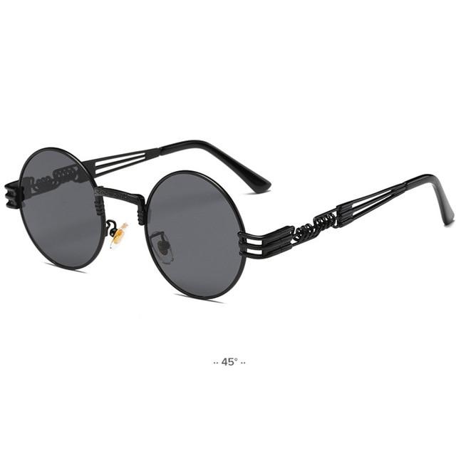 Retro Steampunk Style Gold Metal Round Sunglasses For Men and Women With Mirror Coating