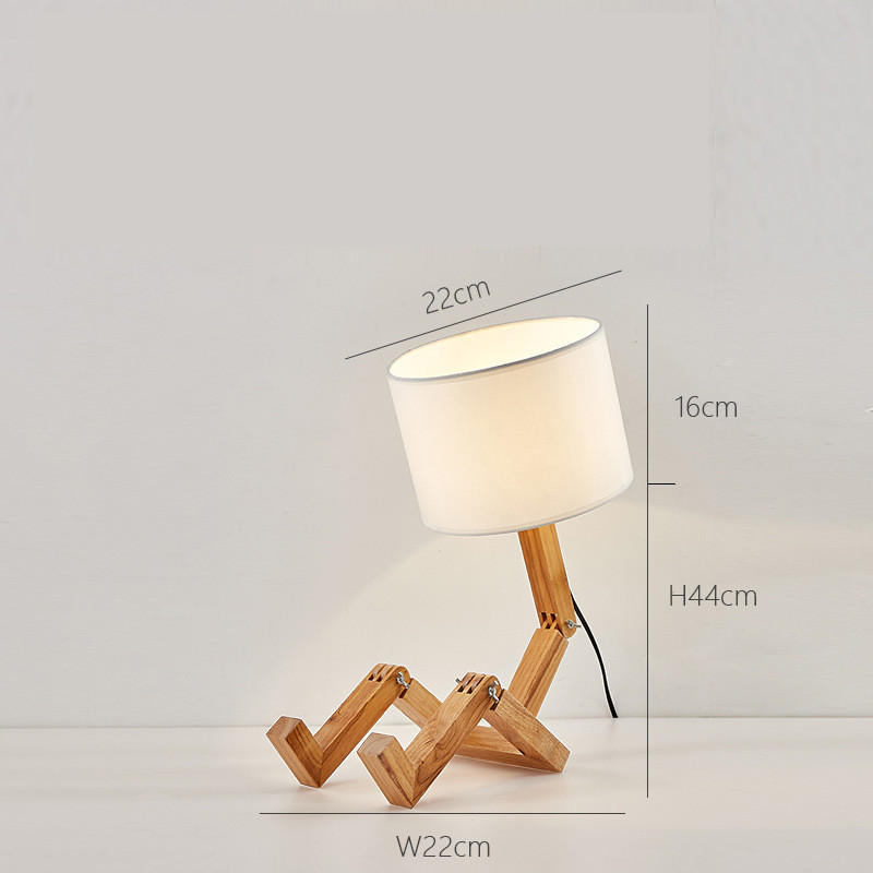 Robot Shaped Wooden Base LED Table Lamp