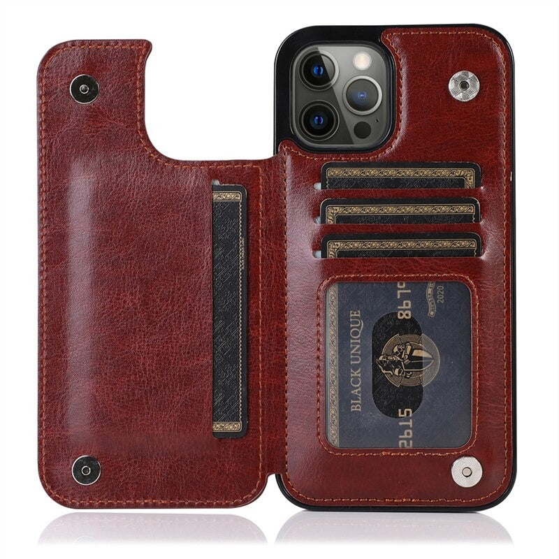 Luxury Slim Fit Premium Leather Wallet Cover For iPhone