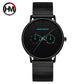 Black Multifunction Minimalism Design Stainless Steel Mesh Band Watch For Men
