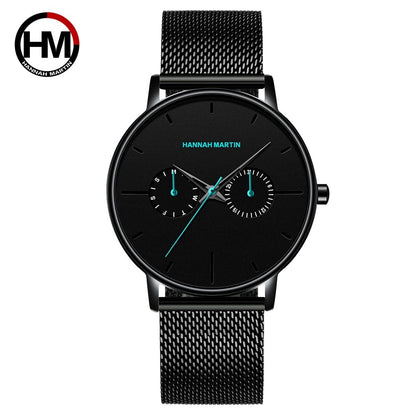 Black Multifunction Minimalism Design Stainless Steel Mesh Band Watch For Men