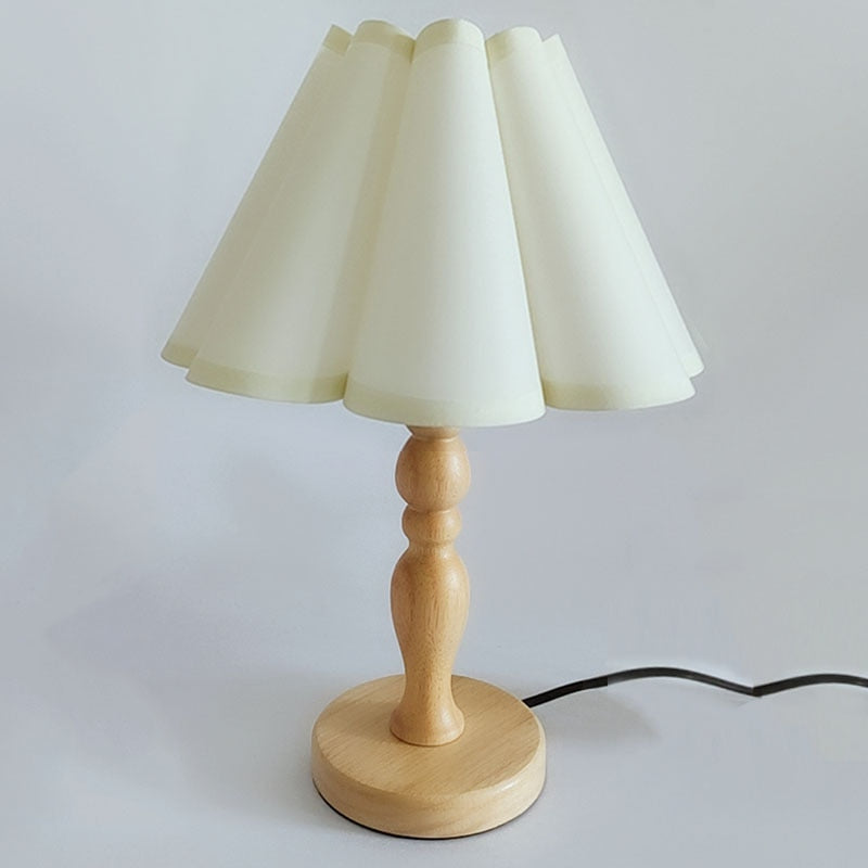 Cute Bedside Solid Wooden Table Lamp With Fabric Flower Shade