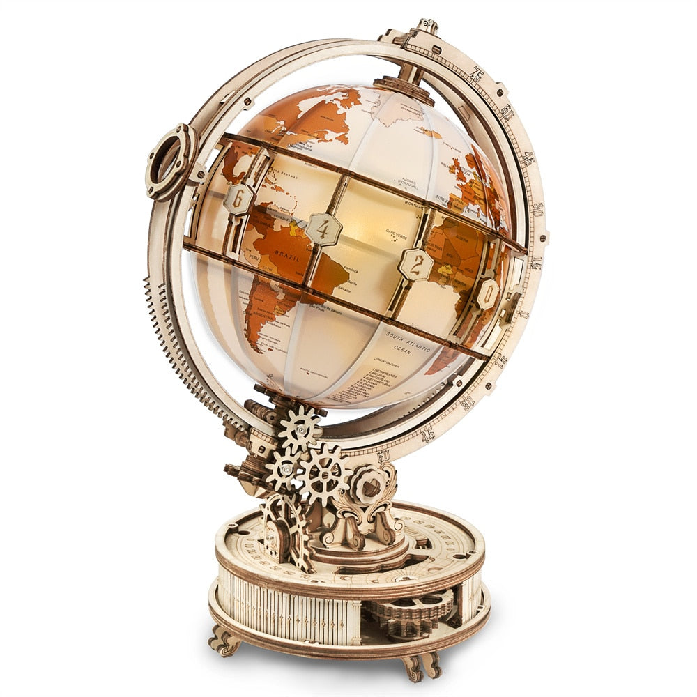 Luminous 3D Wooden Puzzle Globe with LED Light