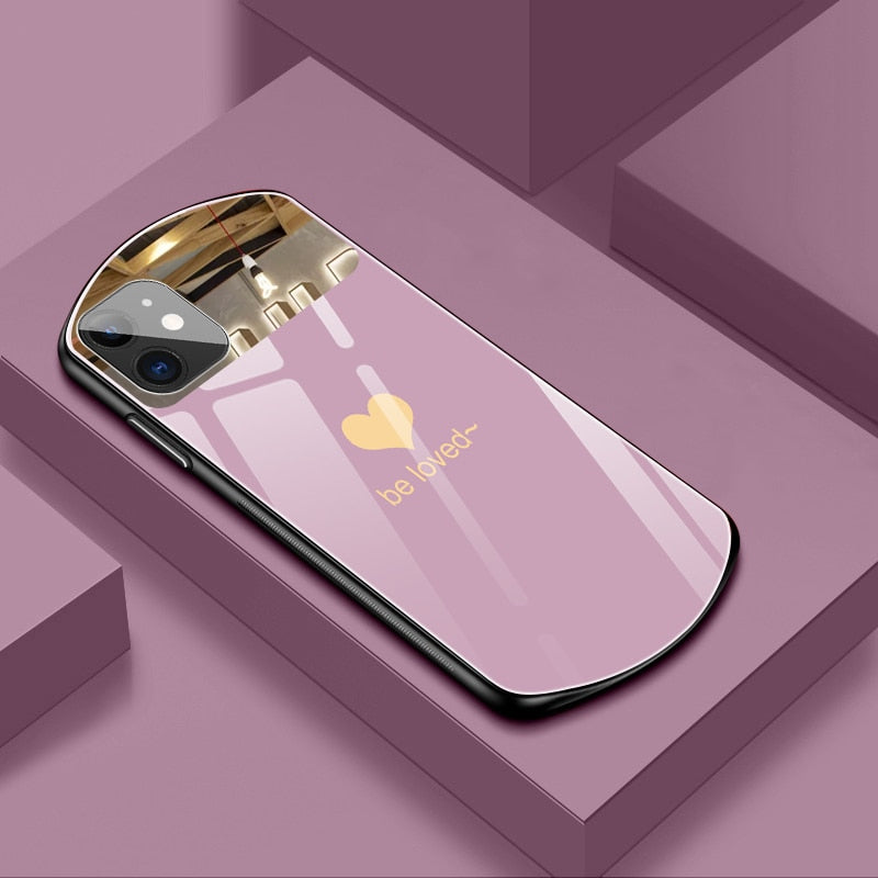 Luxury Cute Oval Heart-shaped Tempered Glass Phone Case For iPhone