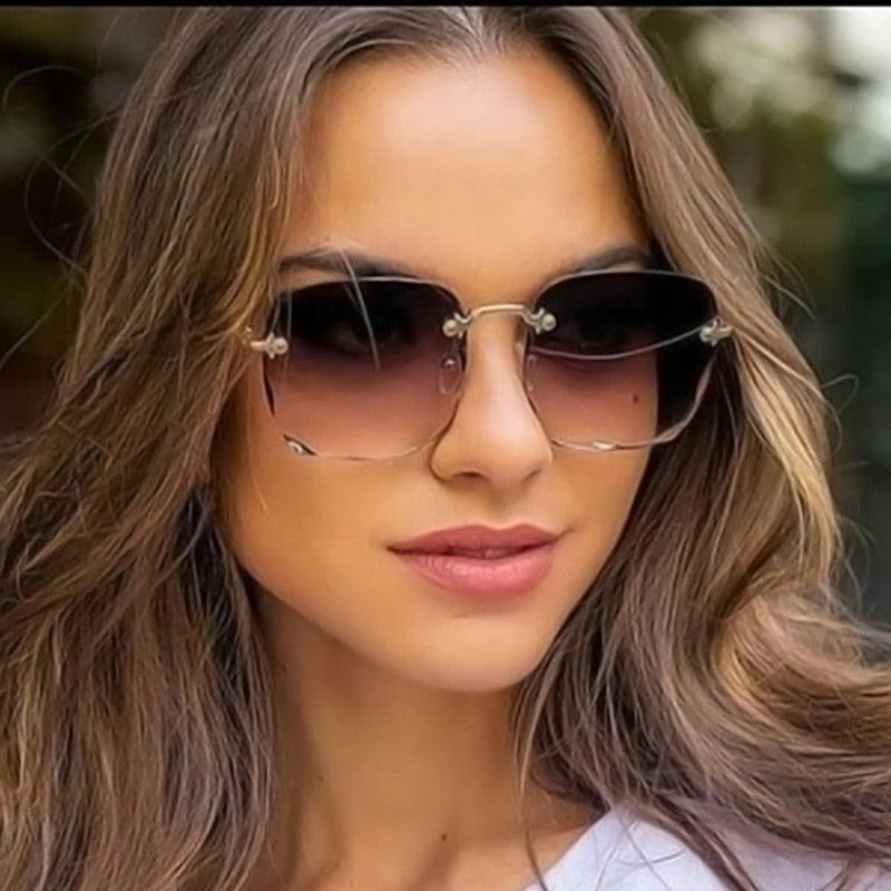 Luxury Square Rimless Fashion Sunglasses For Women