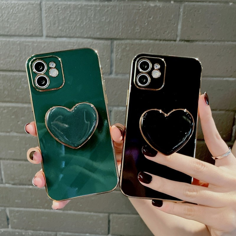 Korean Sweet Heart 3D Holder Gold Plating Phone Case For iPhone