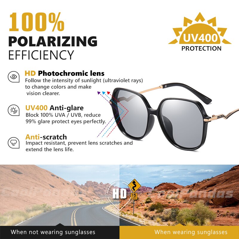 2022 Unique Vintage Frame Photochromic Polarized Sunglasses For Women