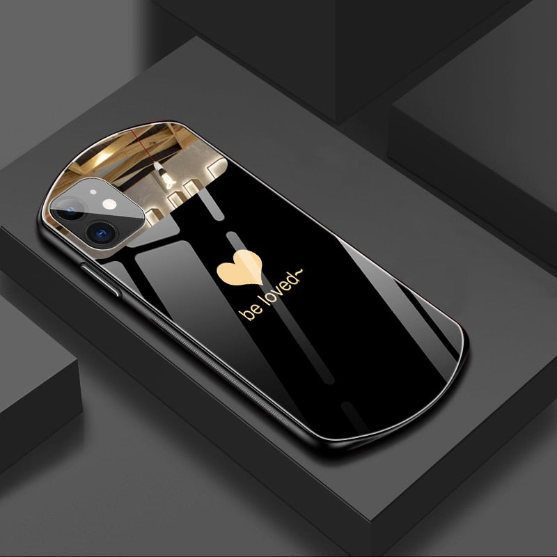 Luxury Cute Oval Heart-shaped Tempered Glass Phone Case For iPhone