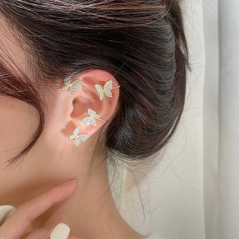 Butterfly and Snowflake Cuff Clip Earrings