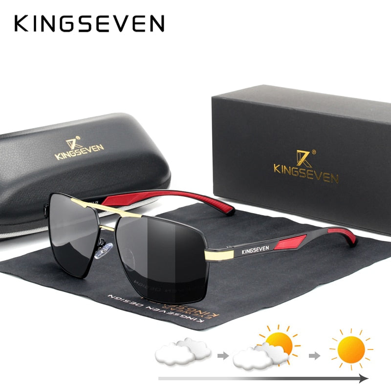 KINGSEVEN Aluminum Men's Photochromic Polarized Sunglasses - Brand Design Temples | Coating Mirror Glasses