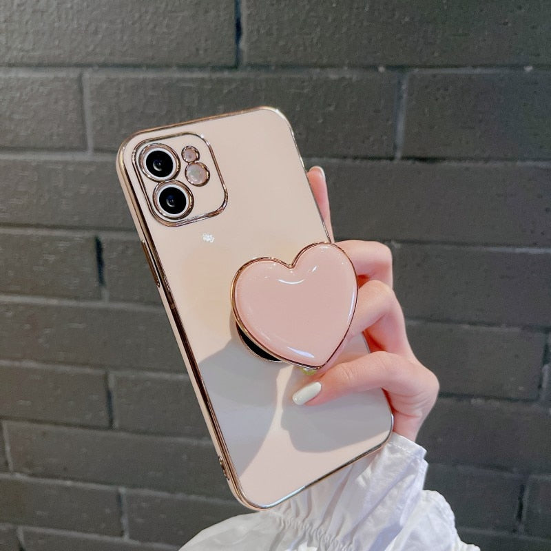 Korean Sweet Heart 3D Holder Gold Plating Phone Case For iPhone