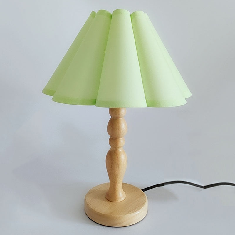 Cute Bedside Solid Wooden Table Lamp With Fabric Flower Shade