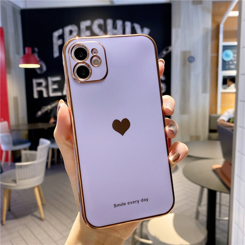 Electroplated Shockproof Protective Cover iPhone Case With Heart