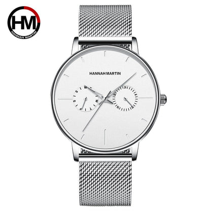 Black Multifunction Minimalism Design Stainless Steel Mesh Band Watch For Men