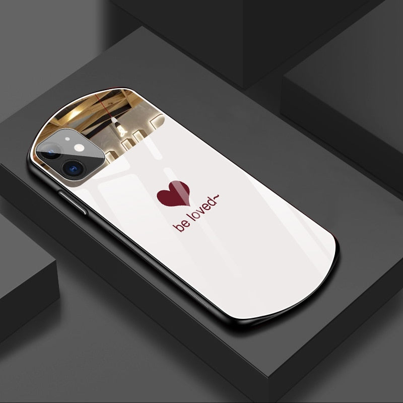 Luxury Cute Oval Heart-shaped Tempered Glass Phone Case For iPhone
