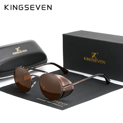 KINGSEVEN Retro Round Steampunk Sunglasses For Men & Women