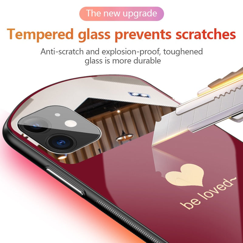 Luxury Cute Oval Heart-shaped Tempered Glass Phone Case For iPhone