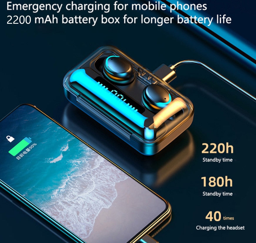 TWS Bluetooth 5.0 Waterproof Earbuds With 2200mAh Charging Box