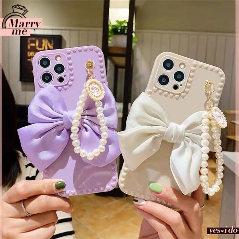 Pearl Bracelet Bow Soft Phone Case For iPhone