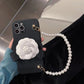 ins Camellia Pearl Bracelet Chain Liquid Silicone Case For iPhone