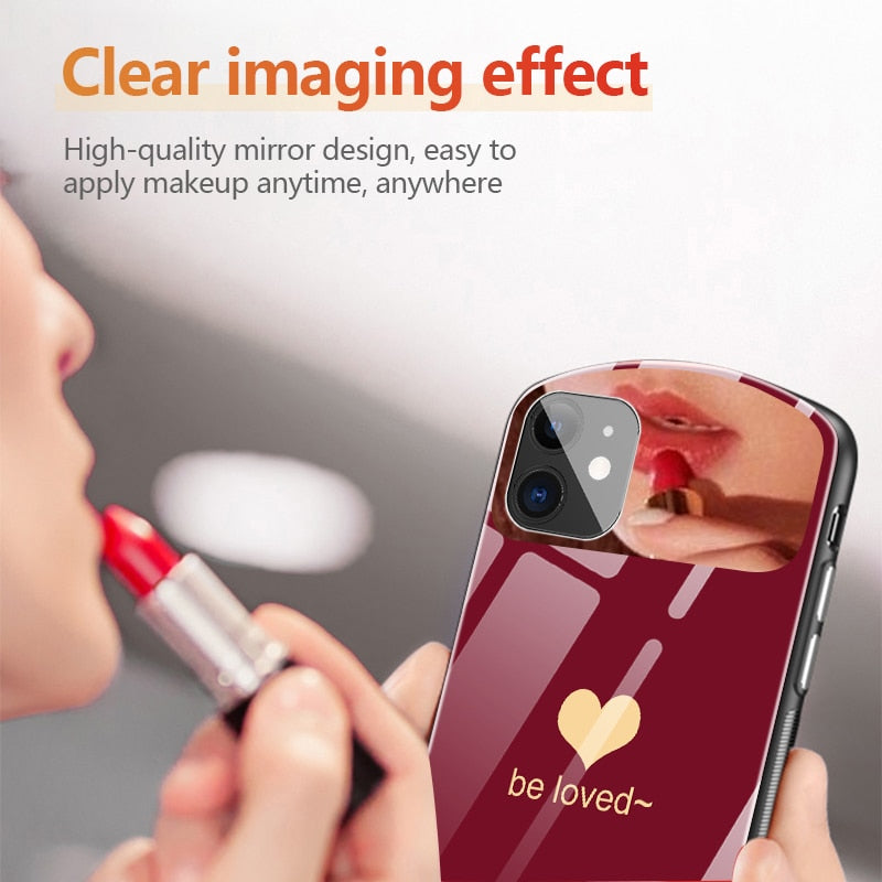Luxury Cute Oval Heart-shaped Tempered Glass Phone Case For iPhone