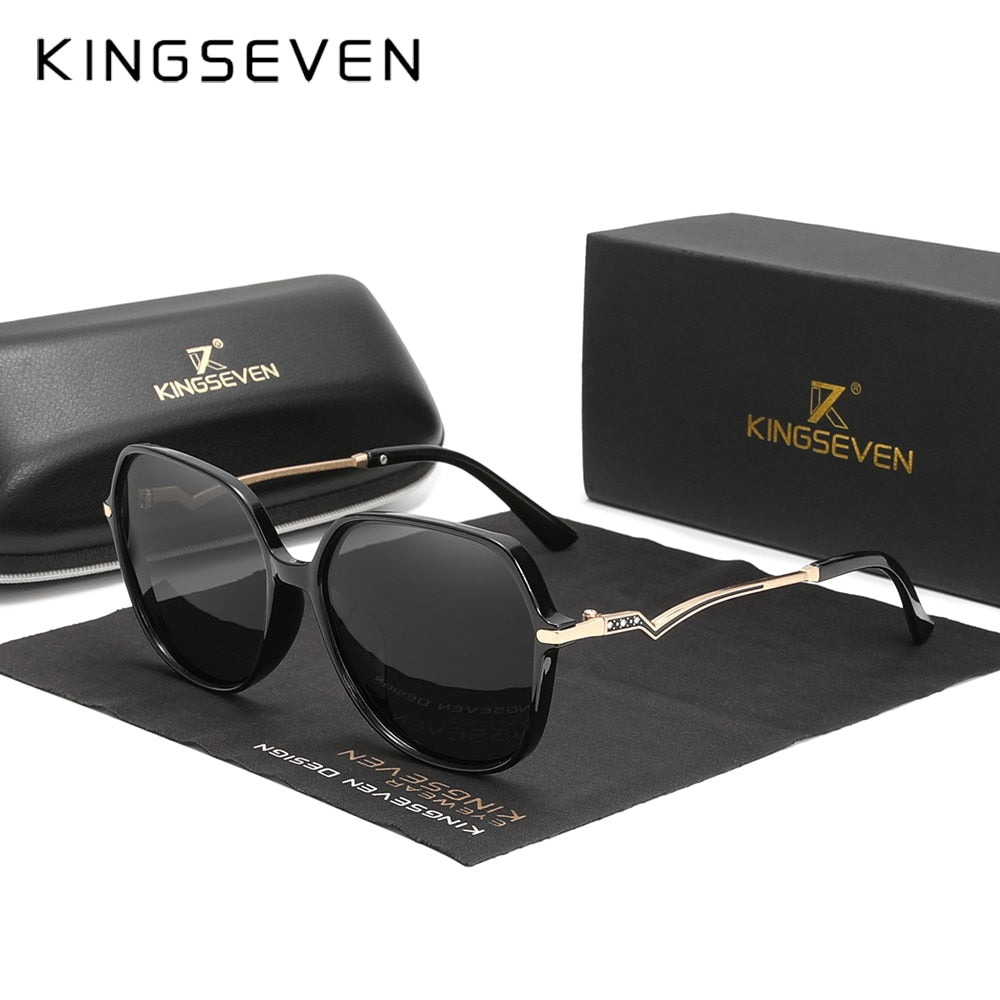 KINGSEVEN Big Frame Polarized Sunglasses For Women With Lightning Shaped Temples - UV400 Protection