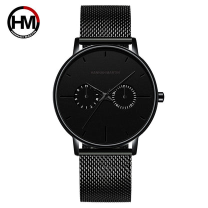 Black Multifunction Minimalism Design Stainless Steel Mesh Band Watch For Men