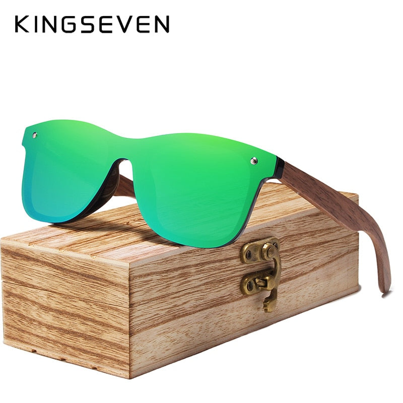 KINGSEVEN Fashion Men & Women Handmade Walnut Wood Mirror Polarized Sunglasses - UV400 Protection | Brand Design Colorful Shades