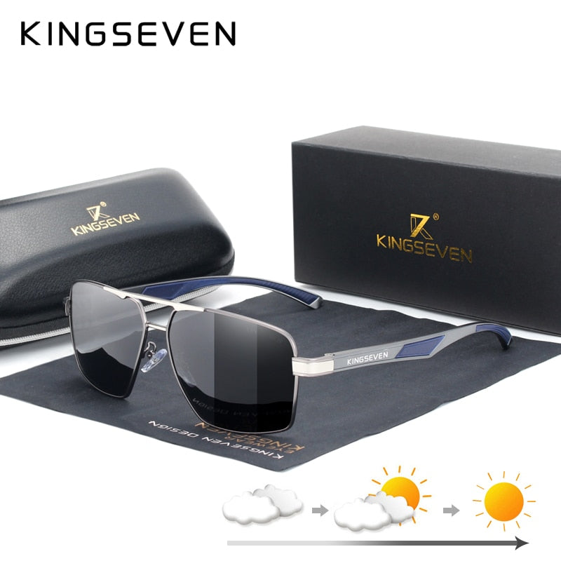 KINGSEVEN Aluminum Men's Photochromic Polarized Sunglasses - Brand Design Temples | Coating Mirror Glasses