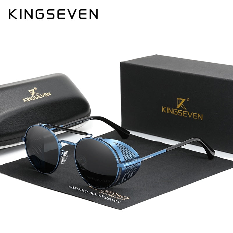 KINGSEVEN Retro Round Steampunk Sunglasses For Men & Women