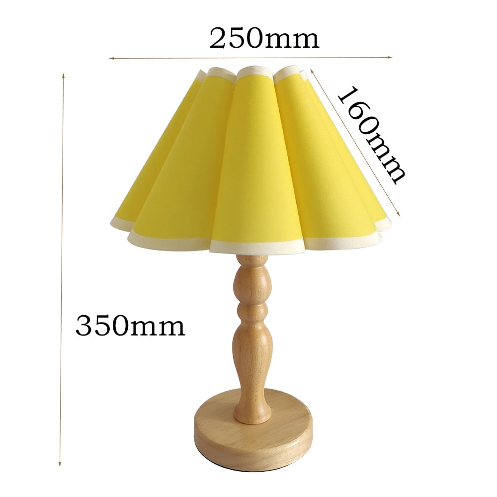 Cute Bedside Solid Wooden Table Lamp With Fabric Flower Shade