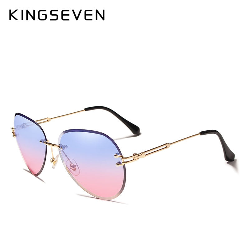 KINGSEVEN DESIGN Women Rimless Pilot Sunglasses Gradient Lens -  UV400 Protection